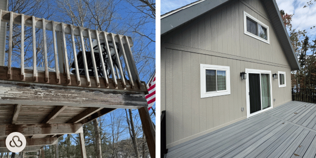 how we resolved an unforeseen change order during a deck project before and after outdoor living space raised composite decking custom built michigan