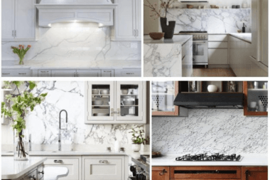 Collage of marble slab kitchen backsplash