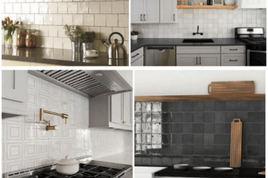 collage of square tile kitchen backsplashes