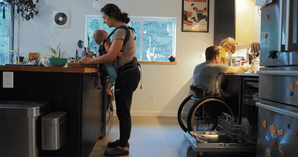 Family preparing dinner in an ADA-compliant kitchen