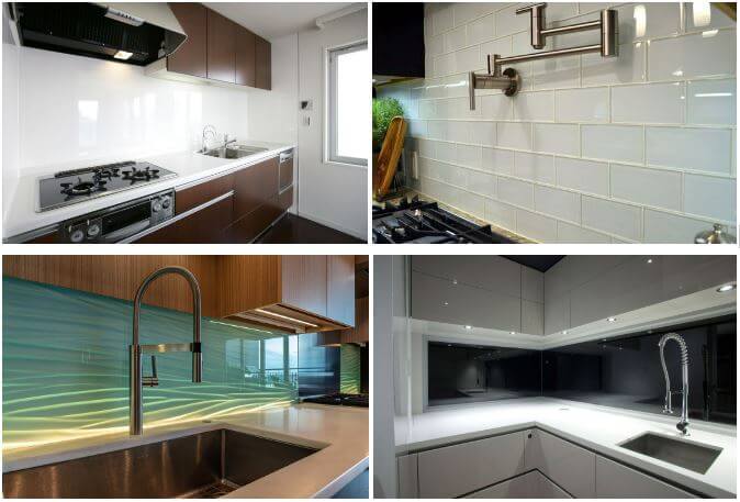 Collage of glass kitchen backsplashes