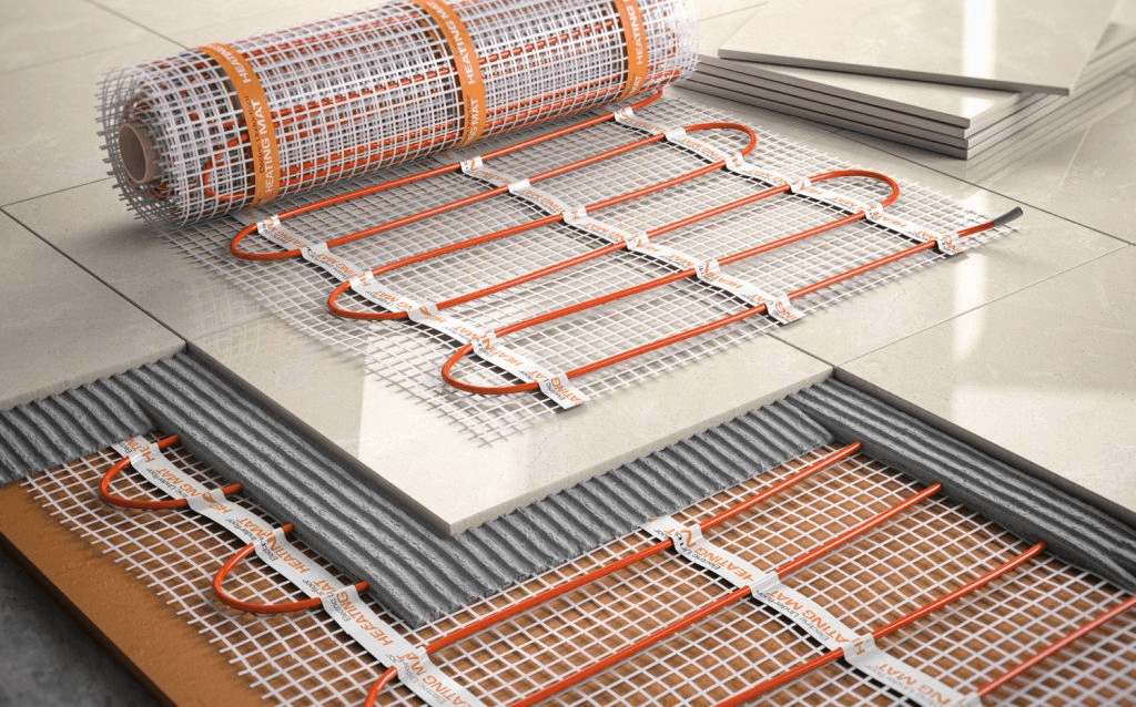 Diagram showing electric in-floor radiant heat