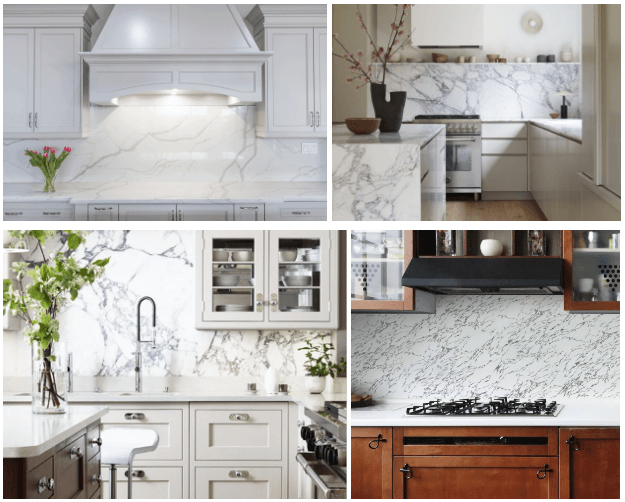 Collage of marble slab kitchen backsplash