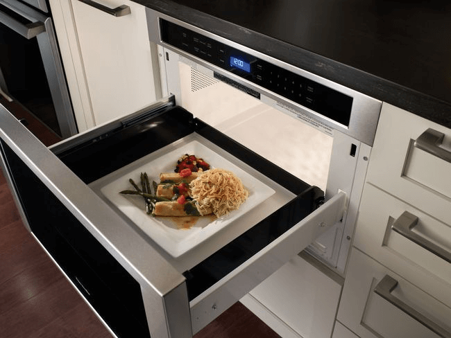 ADA-compliant pull-out kitchen microwave