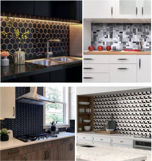 Collage of mosaic tile kitchen backsplash designs