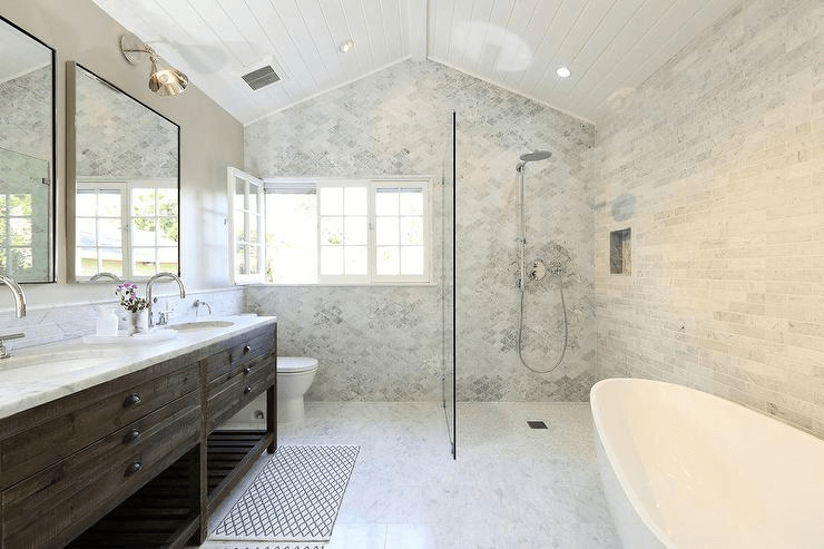 Bathroom with open layout and freestanding tub