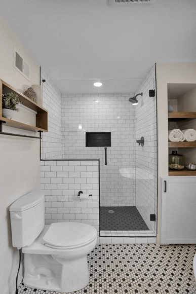 Tile Shower with Custom Glass Shower Door