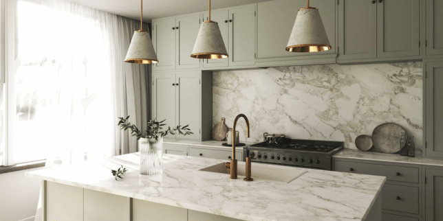 timeless kitchen decor options quartz island countertop and slab backsplash with sink faucet custom built michigan