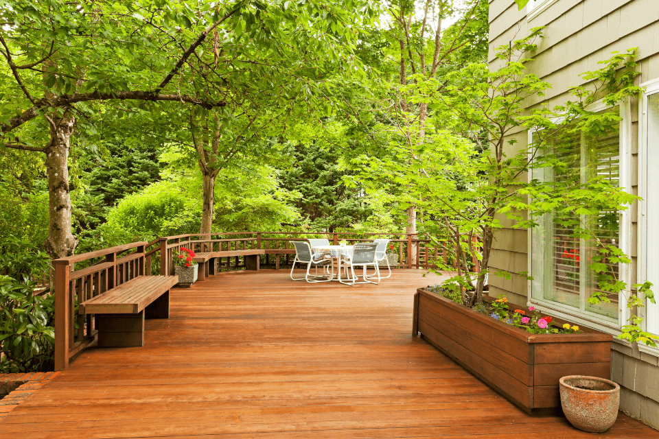 comparing built in seating options for your composite deck bench and planters custom built michigan