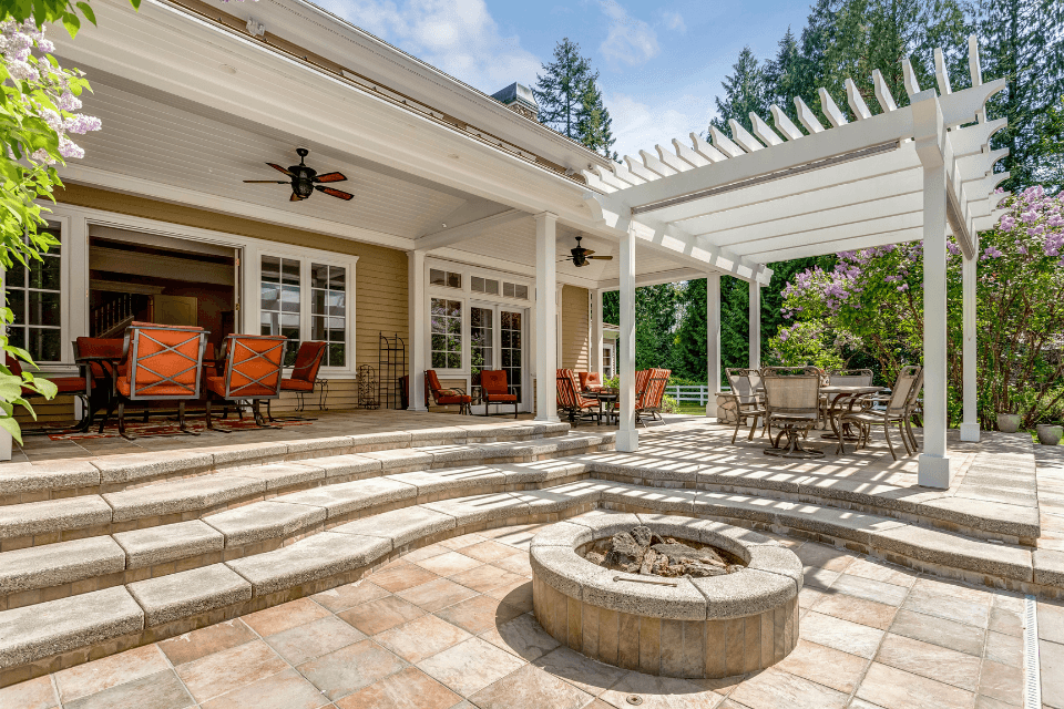 top pergolas for your michigan outdoor living space concrete pavers fire pit furniture custom built okemos