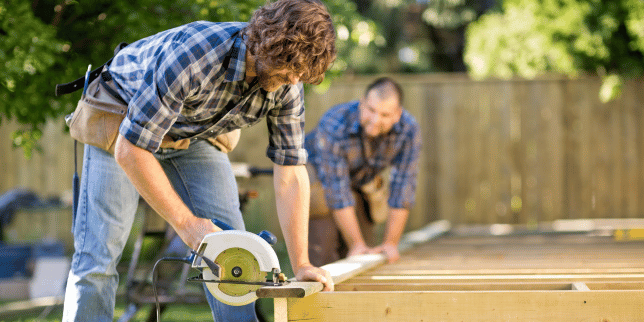 licensed deck builders in Lansing sawing and framing perimeter