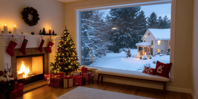holiday safety upgrades for your home remodel living room with christmas tree and large window custom built michigan
