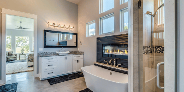 Northern Michigan bathroom remodeling project with freestanding bathtub