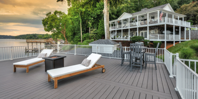 best remodeling projects for northern michigan rental properties lakefront deck pier with lounge chairs custom built boyne city