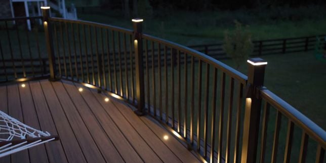 trex post cap and recessed deck lights on composite decking outdoor living space in Greater Lansing