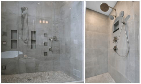 Natural stone shower with handheld shower head
