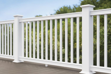 white pvc railings on composite deck in Lansing Michigan