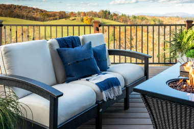 trex outdoor sofa with fire pit on composite deck in Greater Lansing