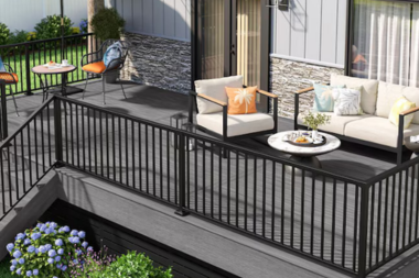 black aluminum railings on gray composite deck in Greater Lansing