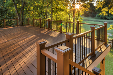 trex deck build with brown composite railings in Greater Lansing