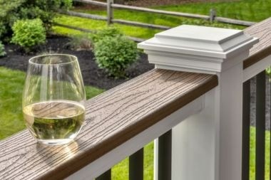 Trex signature cocktail railing with wine glass on top