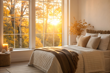 how to design a primary suite addition that feels like a retreat bedroom with large windows and mattress custom built michigan