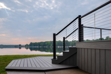 how much does deck railing cost in michigan trex cable rail system on lakefront composite decking outdoor living space custom built mi