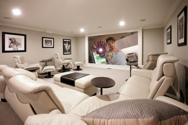 top basement layout design ideas for your home remodel theater zone with widescreen tv and large furniture custom built michigan