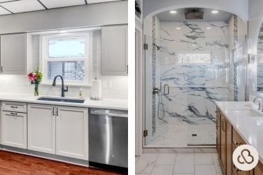 luxury kitchen remodeling project and bathroom remodel in Greater Lansing built by Custom Built Design and Remodeling