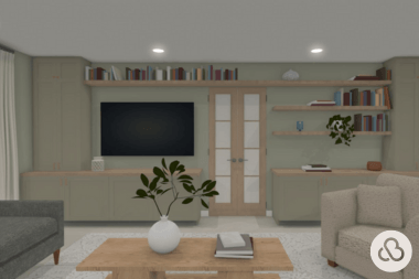 3d rendering of living room remodeling project by Custom Built Design and Remodeling