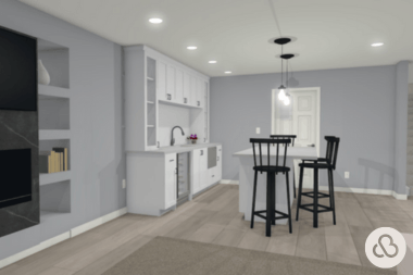 3d rendering of basement remodeling project by Custom Built Design and Remodeling in Greater Lansing Michigan