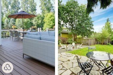 Greater Lansing composite deck with dining area built by Custom Built Design and Remodeling and patio dining space