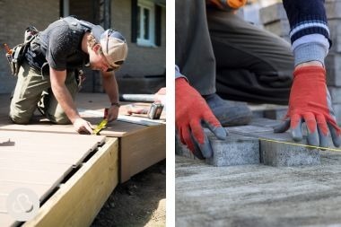 Greater Lansing deck builder from Custom Built Design and Remodeling installing composite deck and contractor building concrete paver patio