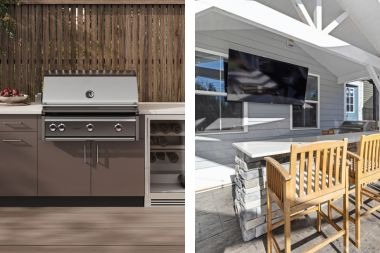 Trex outdoor kitchen and patio tv bar in Greater Lansing Michigan