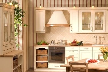 older Greater Lansing kitchen space with glass front cabinets