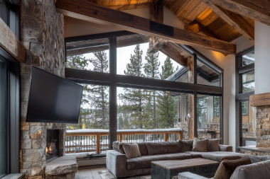 best window styles for enhancing natural light cabin living room with large picture windows and a frame custom built michigan