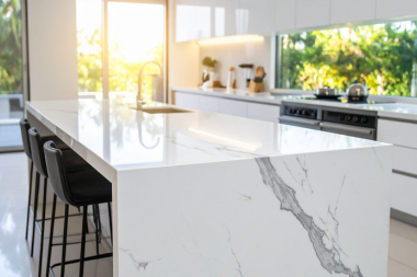 quartz countertop on island in Northern Michigan kitchen remodeling project