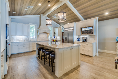 Northern Michigan luxury kitchen remodel with vaulted ceilings and updated lighting