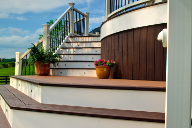 trex composite decking project with stair riser lights and handrails