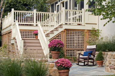 outdoor living space with composite deck stairs