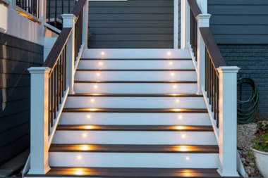 trex composite decking and stairs with riser lights