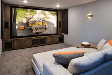 basement remodeling project in Northern Michigan lakehouse with home theater