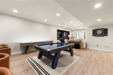 game room in lakehouse basement in Northern Michigan