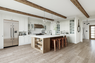 open concept kitchen remodeling project in Greater Lansing with luxury vinyl plank flooring