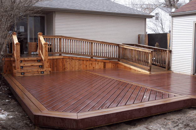 completed composite deck with stairs custom built michigan