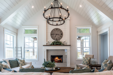 statement ceiling ideas adding personality to any room vaulted ceilings with chandelier in living area custom built michigan