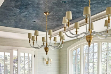 statement ceiling ideas adding personality to any room blue patterned paint design above gold chandeliers custom built michigan