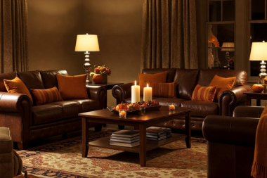 home lighting design tips to brighten shorter fall days living room area with brown couches and candles custom built michigan