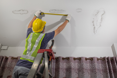 misconceptions about roof replacement projects in michigan contractor measuring ceiling leak stains custom built okemos