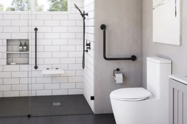 tips for designing a functional guest bathroom aging in place remodel with grab bars next to toilet custom built michigan